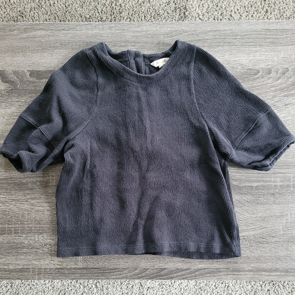 Madewell Ottoman Jacquard Button-Back Black Top